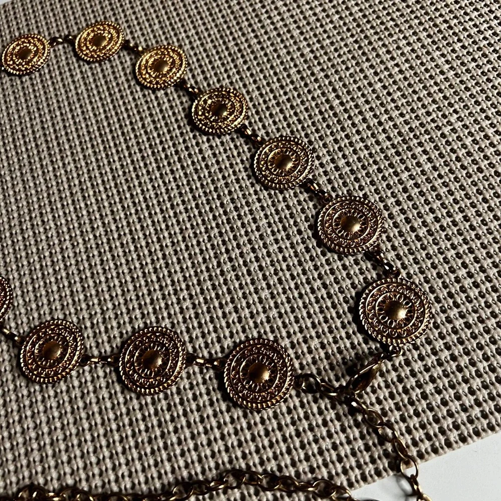 Vintage Gold Tone Medallion Chain Belt Adjustable Boho Western Disc Waist Belt